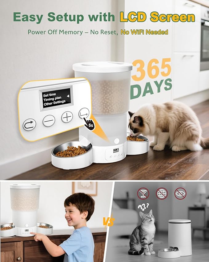 Gimars 5L/20 Cups Automatic Cat Feeder, Programmable 1-6 Meals Cat Food Dispenser with Stainless Steel Bowl, Easy Setup, Dual Power Supply,10s Meal Call Timed Pet Feeder for Cats and Small Dogs-PawvioPets