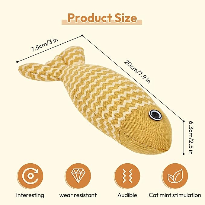2 Pcs Catnip Toys Fish, Self Play, Cat Toys for Indoor Cats and Kitten, Catnip Cat Toy, Interactive Kitten Exercise Kicker Toys for Indoor Cats 7.8 Inches for All Breeds-PawvioPets