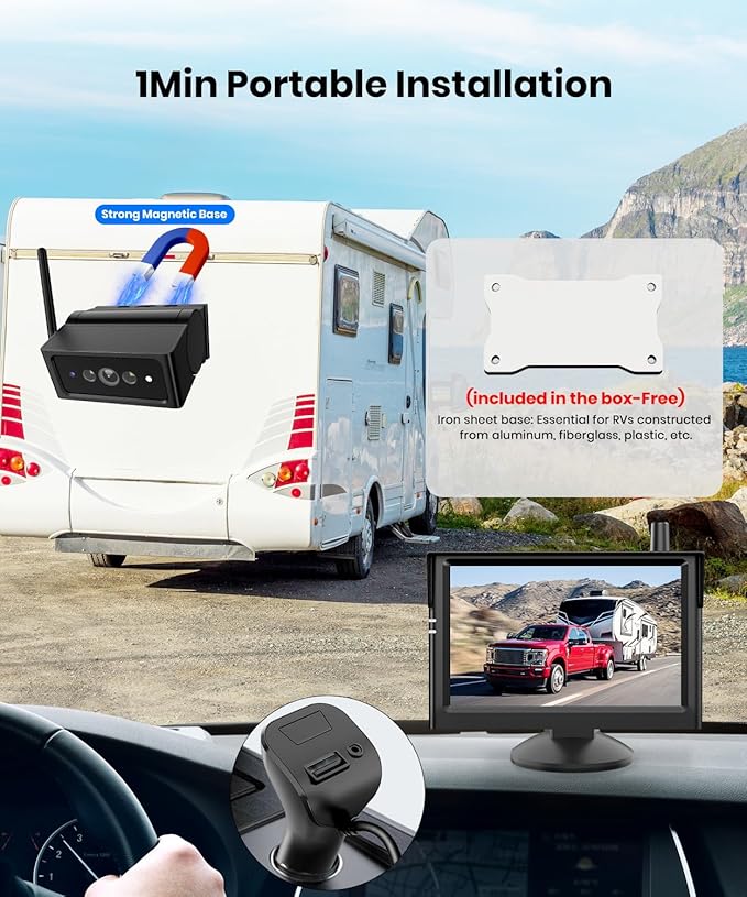 AUTO VOX Wireless Backup Camera Magnetic: 5" Portable No Wiring 1 Min Install Trailer Hitch Camera, 2-Channel HD 1080P Car Monitor & IR Night Vision Back Up Camera Systems for Truck, RV, Camper-PawvioPets