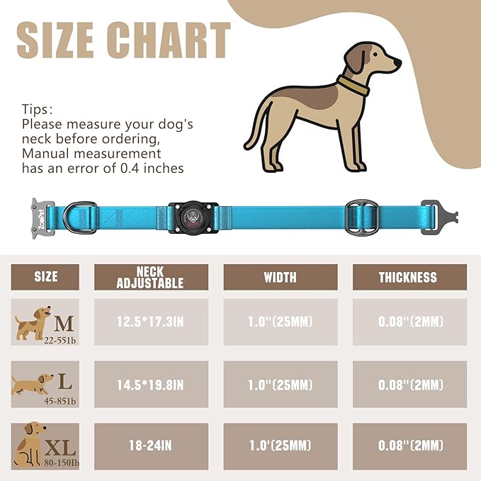 AirTag Dog Collar - Leather Dog Collar with Airtag Holder | IP68 Waterproof AirTag Holder with Metal Buckle, Comfortable GPS Dog Collars Tracker for Medium Large Dogs (Blue, M)-PawvioPets