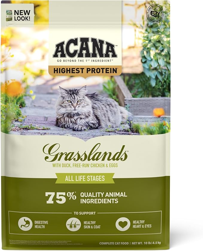 ACANA Grain-free Dry Cat Food Grasslands Chicken Duck Turkey Fish and Quail 10lb Bag-PawvioPets