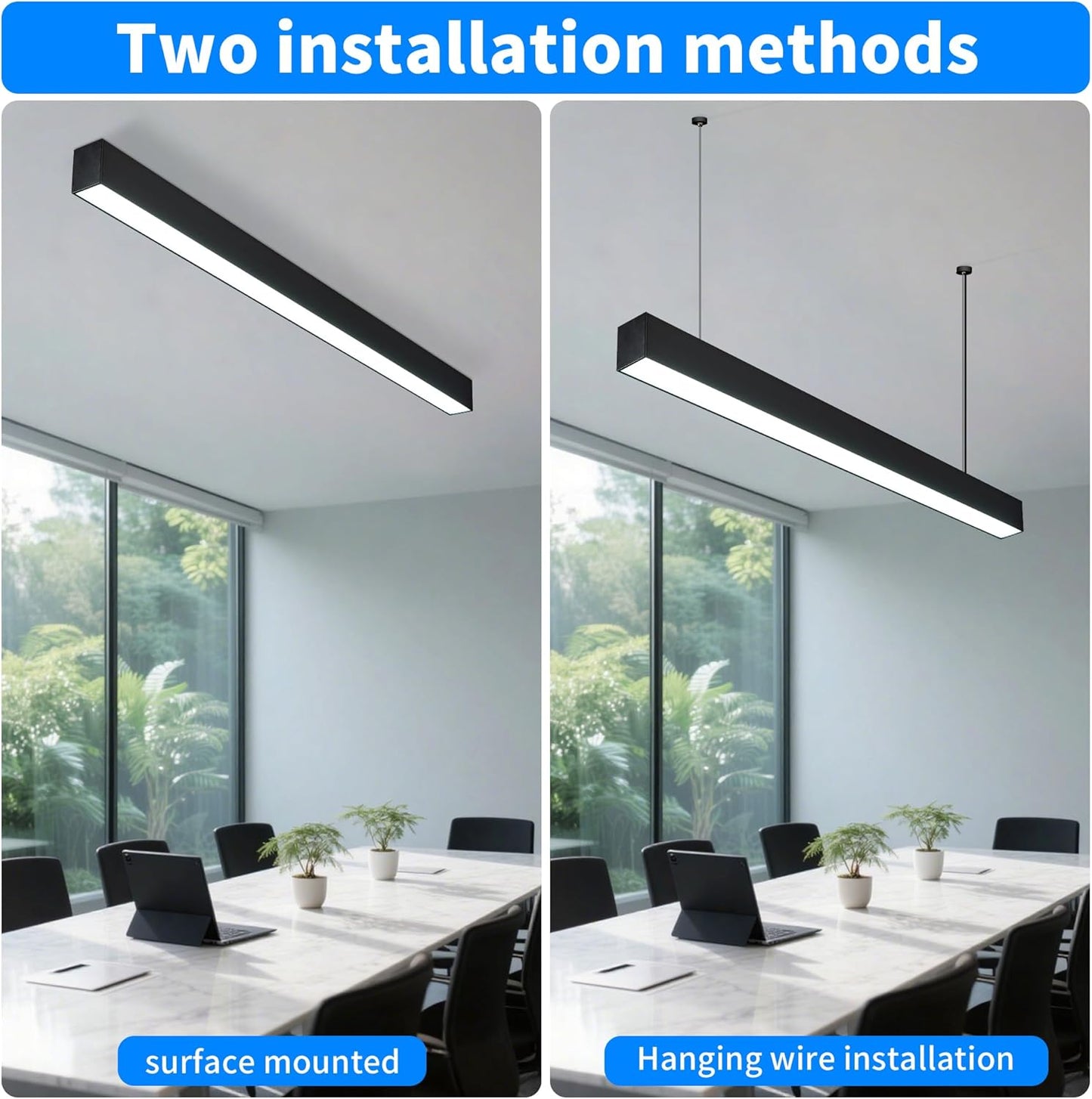 8FT LED Linear Light, 100W 15000lm Dimmable Suspended Linear Light, Linkingable Connection, 3000-6000K Color Changing, Prefect for Office Shop, Gym ETL-Listed 2-Pack