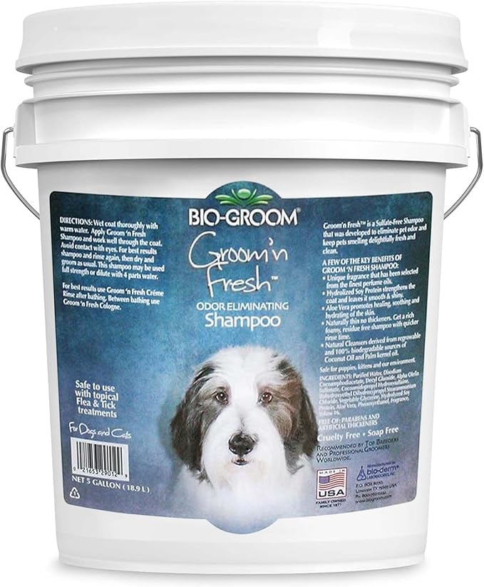 Bio-Groom Groom'n Fresh Dog Shampoo - Odor Eliminating, Dog Bathing Supplies, Puppy Wash, Cat & Dog Grooming Supplies, Cruelty-Free, Made in USA, Dog Products - 5 Gallons-PawvioPets
