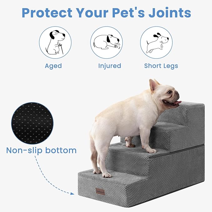 Dog Stairs for Bed 18.5" H, 4-Step Dog Steps for Small Dogs and Cats, Indoor Non-Slip Balanced Pet Stairs are Suitable for Puppy, Older Cat,Gery-PawvioPets