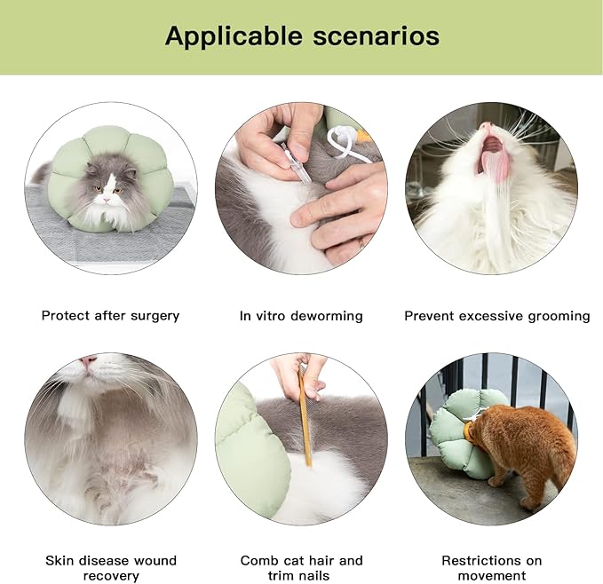 Cat Cone Collar,Cute Waterproof Cat Recovery Collar,Anti-Bite Lick Wound Healing Safety Elizabethan e Collar for Cats,Green Flower All-Season Style-PawvioPets