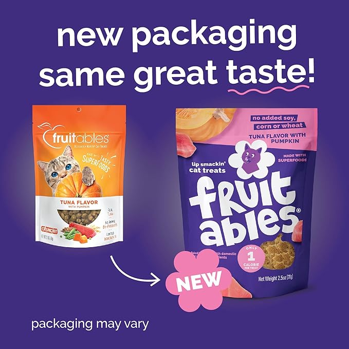Fruitables Cat Treats, Healthy Treats for Cats, Low Calorie and Packed with Protein, Crunchy Biscuits, Free of Wheat, Corn and Soy, Made with Real Tuna and Pumpkin, 30oz-PawvioPets