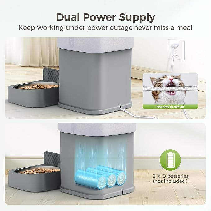 Automatic Cat Feeder for Pets, Programmable Meal Dispenser, for Timed Meals for Up to Cats & Dogs Including Dual Power Supply, and Capacity for 4 Meals Daily-PawvioPets