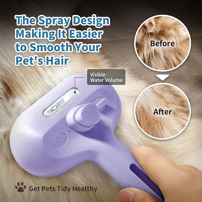 3 in 1 Steam Cat Brush for Shedding - Self-Cleaning Dog Grooming Tool for Long and Short Hair Pets - Removes Static, Flying Hair, and Loose Fur (Purple)-PawvioPets