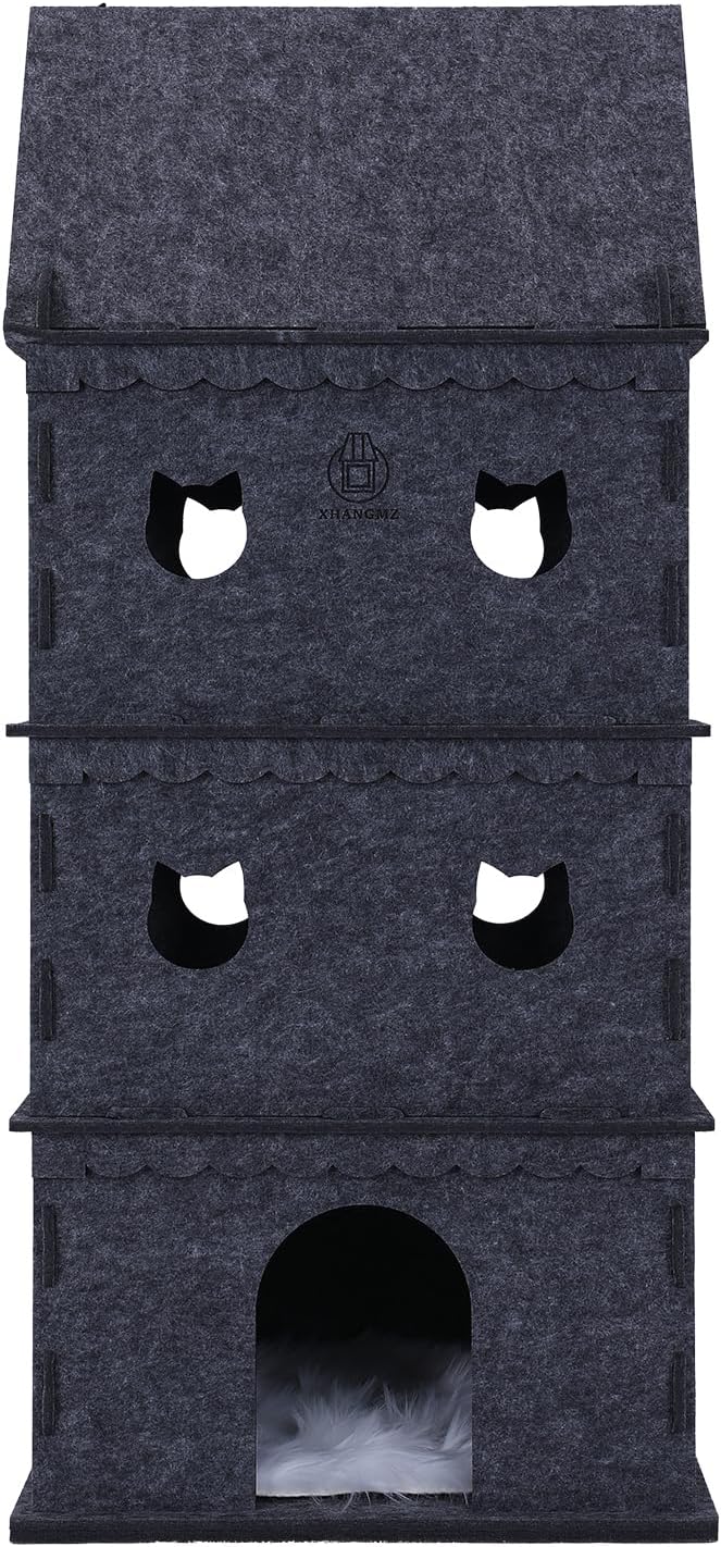 4-Tier Indoor Cat Apartment，Cozy Pet Cat Bed, Hideaway, and Sturdy Cat Castle for Multiple and Large Cats-PawvioPets