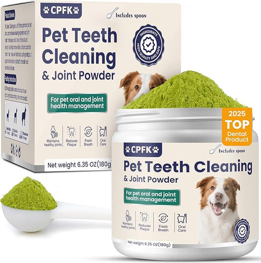Dental Cleaning Joint Powder for Dogs - 6.35OZ Dog Dental Cleaning Powder with Probiotics to Lighten Bad Breath and Control Plaque Tartar Supports Dog Dental Care and Joint Health-PawvioPets