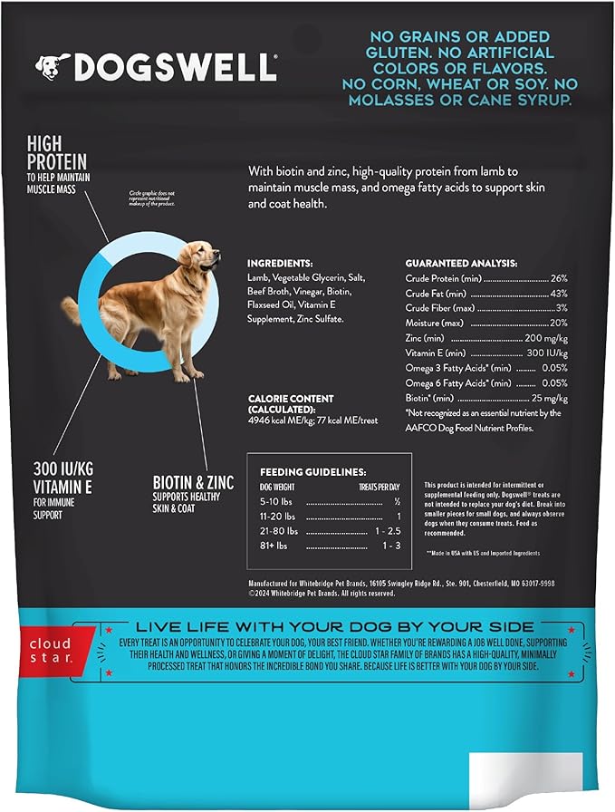 Dogswell Skin & Coat Jerky Dog Treats, Lamb, 10 oz. Bag-PawvioPets