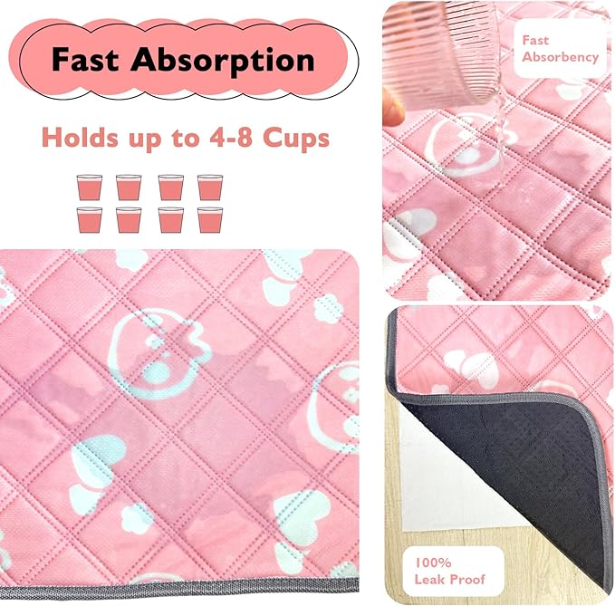 2 Pack Guinea Pig Bedding - Washable Guinea Pig Cage Liners, Waterproof Reusable & Anti Slip Pee Pads Super Absorbent Mats for Small Animals Pet Rabbit Bunny Hamster Rat (Pink, 42 x 28 Inch)-PawvioPets