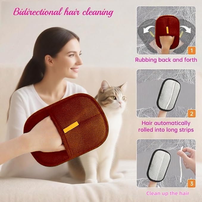 2Pcs Pet Hair Removal Gloves for Dogs and Cats, 2025 Upgraded Electrostatic Magic Hair Remover Glove,Reusable for Couch, Car Seat, Clothing, Carpet, Furniture & Bed Sheets(Brown)-PawvioPets