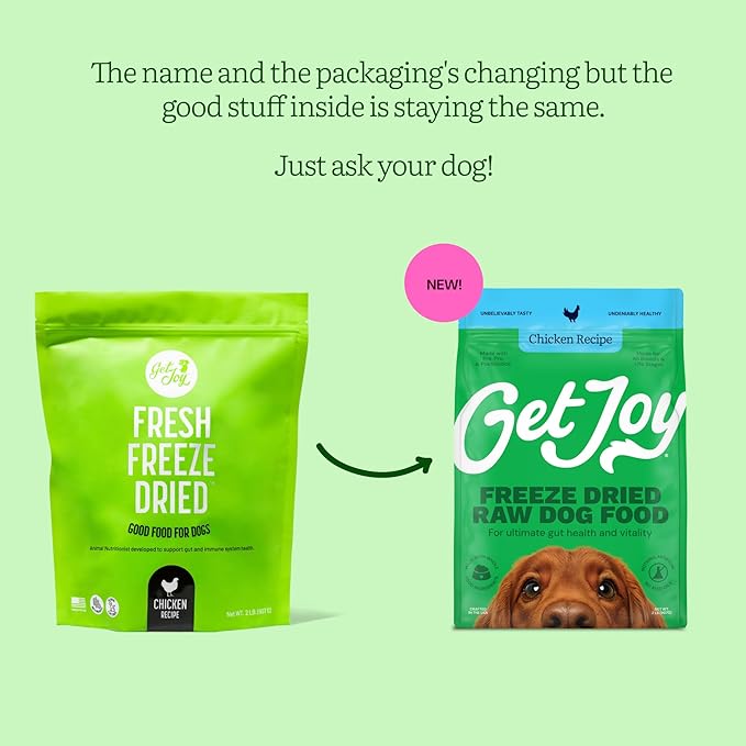 Get Joy Gut Health Fresh Freeze Dried Raw Meal, Chicken Recipe, 32 Ounce Bag, Dog Food for Dogs of All Breeds and Life Stages, PhD Animal Nutritionist Formulated, Made in USA-PawvioPets
