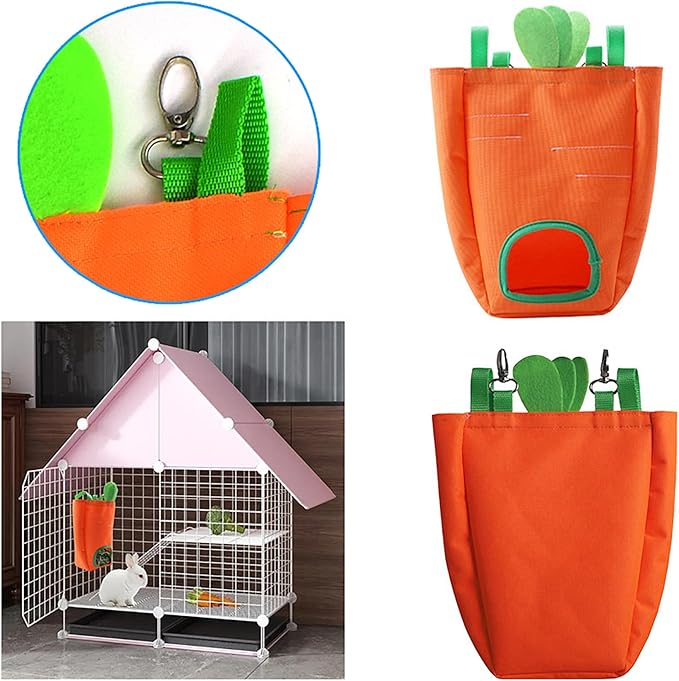 GKYZBB Rabbit Hay Feeder Bag for Cage Guinea Pig Timothy Hay Dispenser Storage Manger Hanging Large Less Waste for Bunny（Carrot）-PawvioPets