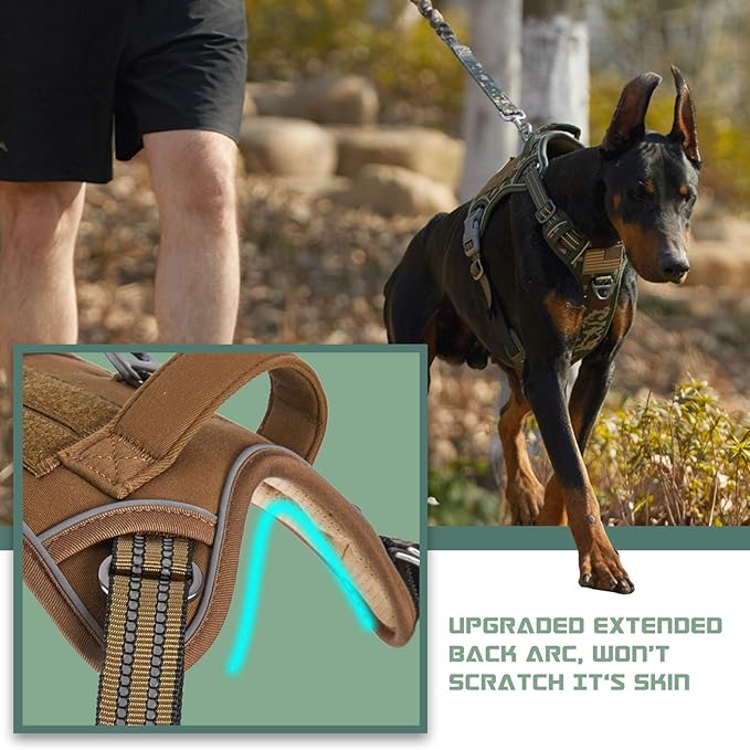 BUMBIN Tactical Dog Harness for Large Dogs No Pull, Famous TIK Tok No Pull Dog Harness, Fit Smart Reflective Pet Walking Harness for Training, Adjustable Dog Vest Harness with Handle Brown XL-PawvioPets