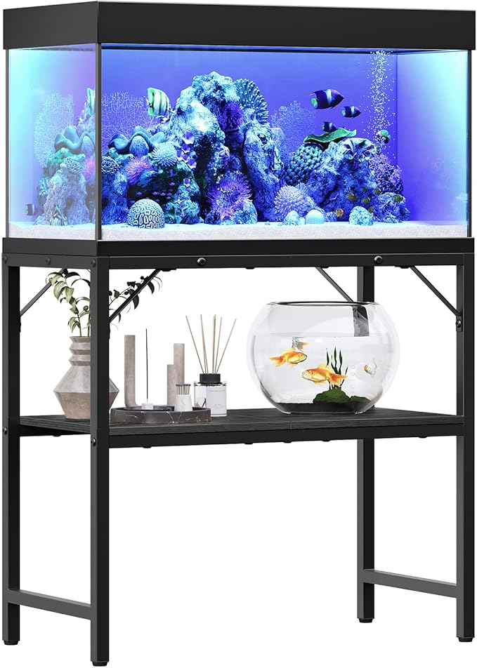 30 Gallon Fish Tank Stand, Aquarium Stand with 2-Tier Storage Shelves, Heavy Duty Breeder Turtle Terrarium Stand Rack for Home Office, 30.0" L x 11.8" W x 24.4" H, Black FTBK3001-PawvioPets