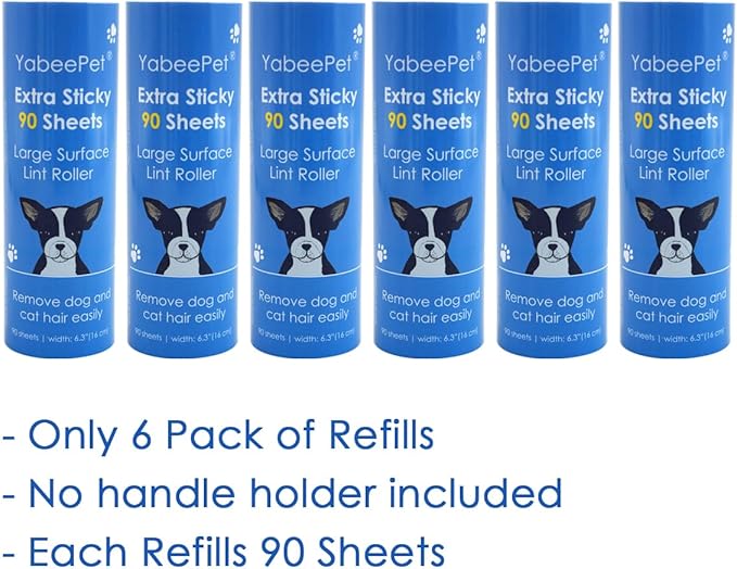 Extra Sticky Large Lint Roller Refills, 6.3'' Giant Lint Roller Refills for Pet Hair, Clothes&Furniture Cleaning, 540 Sheets in Total-PawvioPets