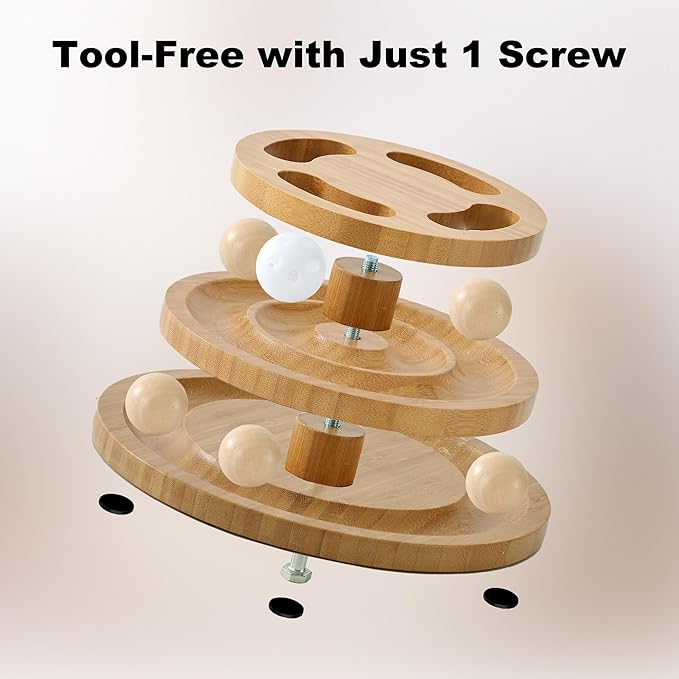 Cat Ball Track Toy with Puzzle Top, Wooden Cat Toys for Indoor Cats with Spinning Balls, Interactive Large Cat Ball Tower for Kitten Exercise Mental Physical-PawvioPets