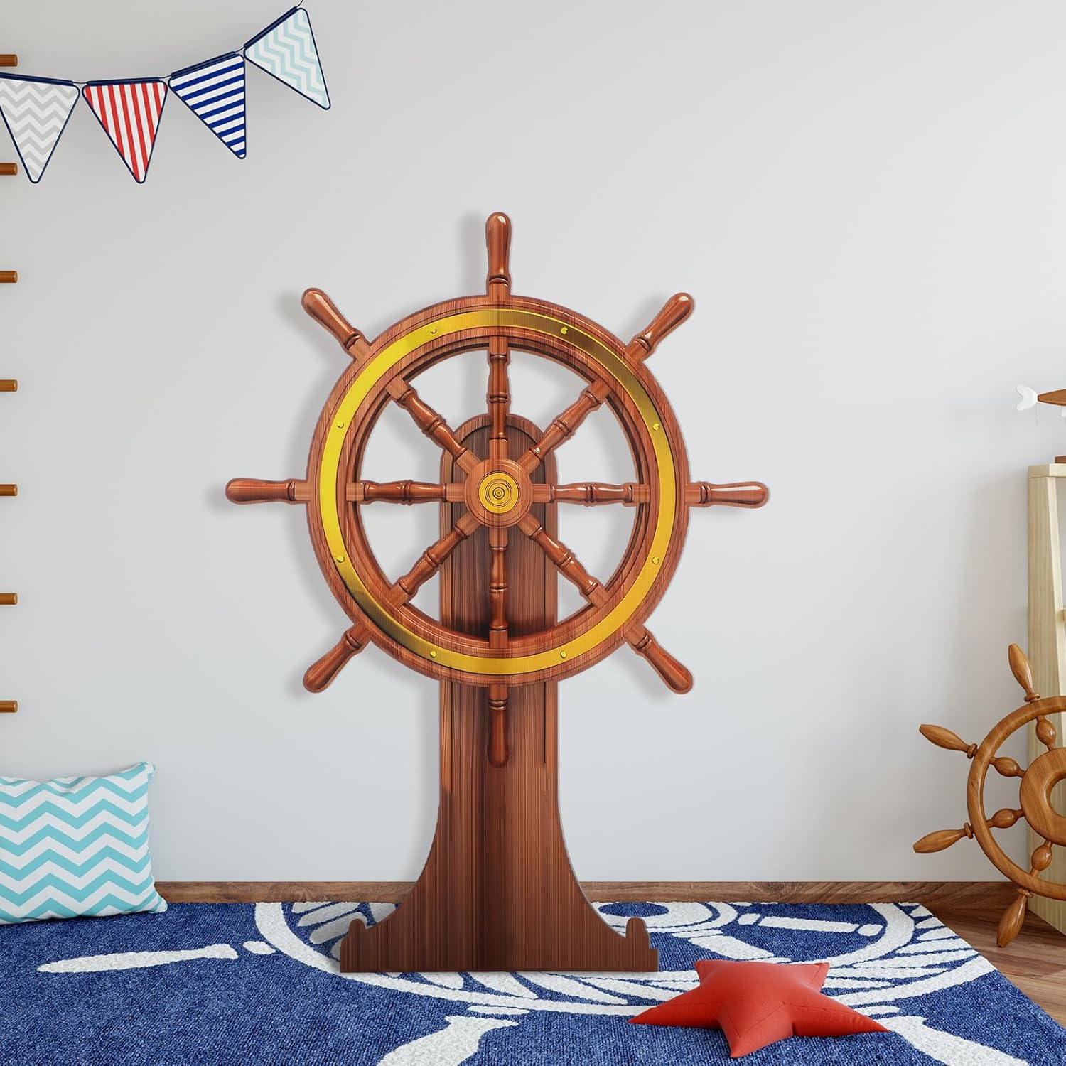 4 Feet Pirate Nautical Party Decorations Halloween Ship Wheel Cardboard Cutout Stand up Large Captain Wheel Photo Props Back Drops for Halloween Pirate Nautical Party Outdoor Home Decor