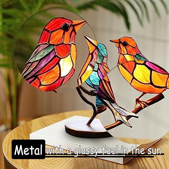 3Birds on a Branch, Metal Desktop Decorations, Home Bird Decorations for Office, Window, Aviary, Garden, Gifts for Bird Lovers, Boxed Set.-PawvioPets