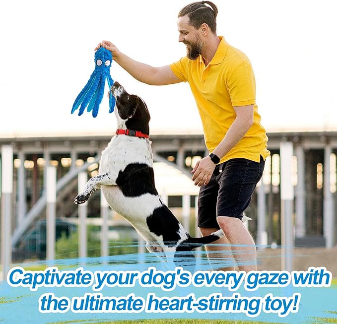 Alphatool Squeaky Dog Toys - Soft Plush Chew Crinkle Puppy Toys to Keep Them Busy, Octopus No Stuffing Interactive Essentials for Teething Small Medium Pets Dogs Gifts - 1pcs-PawvioPets