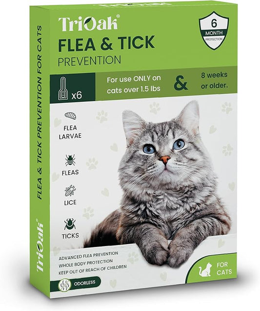 Flea and Tick Prevention for Cats: Flea & Tick Topical for Cats Over 1.5lbs, 6 Dose Flea and Tick Control/Prevention for 6 Months (6 Pack)-PawvioPets