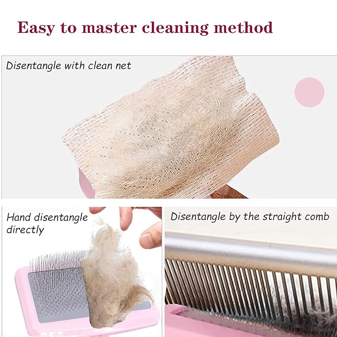 Air Cushion Slicker Brush for Dogs Cats,Soft Pin Shedding Brush for Short Haired Dog,Cat, Pet Grooming Wire Brush for Thin Curly Matted Tangled Hair,14mm(0.55"),Pink-PawvioPets