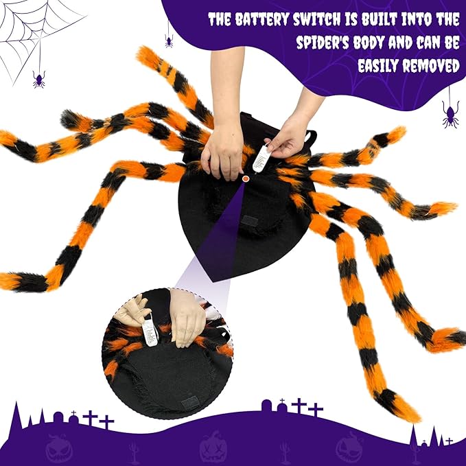 Dog Halloween Costume Large Breed, Furry Dog Spider Costume with 64 LED, Funny Halloween Dogs Costumes for Large Dogs Medium Pet Halloween Party Cosplay (Orange)-PawvioPets