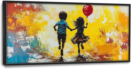 Framed Large Banksy Wall Art for Living Room, Oversized Colorful Graffiti Children Wall Decor, Peaceful Canvas Painting Pictures Modern Artwork Home Decoration for Living Room Bedroom 60"x30"-PawvioPets