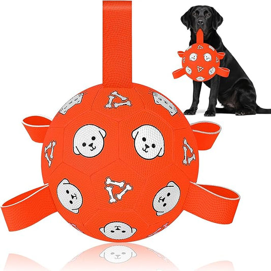 Dog Balls Toy, Durable Soccer Ball with Straps, Interactive Dog Toys, Water Fetch Ball for Tug of War, Herding, Dog Toys to Keep Them Busy – Dog Birthday Gift for Medium Large, 8 Inch-PawvioPets