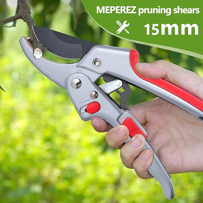 Garden clippers, premium Germany pruners, Work 3 times easier, professional ratchet pruning shears, cutting rose, flower, hedge, stem, tree, Sharp gardening scissors, Arthritis weak hand snips-PawvioPets