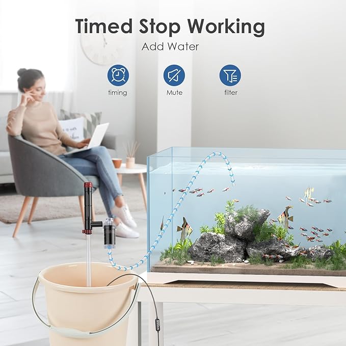 AKKEE Aquarium Vacuum Gravel Cleaner, 36W Fish Tank Gravel Cleaner Vacuum for Water Changer 8 in 1 Multifunctional with Timed Off Waterproof Wash Sand Water Filter Circulation Aquarium Vacuum Cleaner-PawvioPets