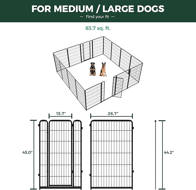 FXW Homeplus Unleashed Indoor Dog Playpen - Stress-Free and Safe Play, Heavy Duty 45 Inch 16 Wire Panels Dog Pen for Large Dogs, Black│Patented-PawvioPets