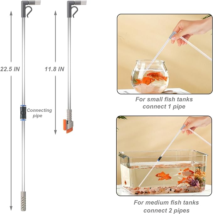 Compact Aquarium Siphon Vacuum and Water Changer Kit with Cleaning Brush. Perfect for Simultaneous Water Changing and Cleaning in Small Fish Tanks. Gravel and Sand Cleaning.-PawvioPets