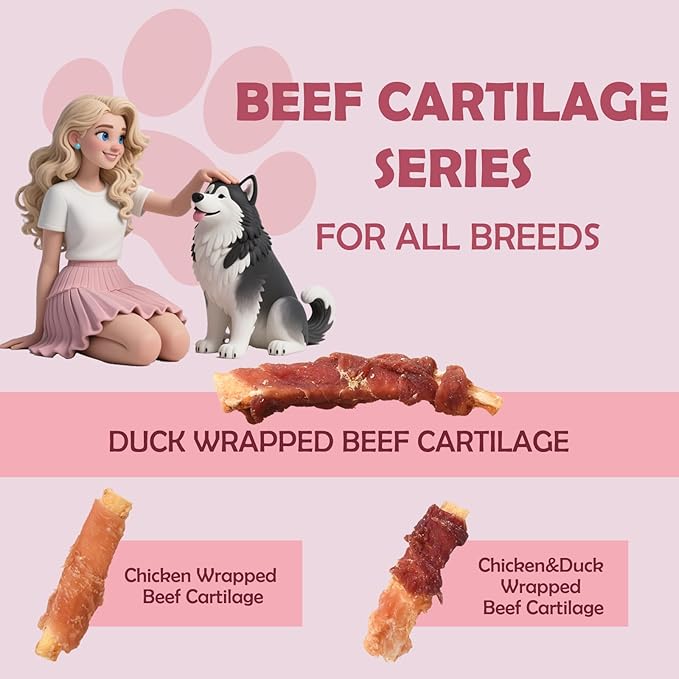 ASMPET Dog Treats, Duck Wrapped Beef Cartilage, Rawhide Free & Grain Free Dog Snacks-PawvioPets