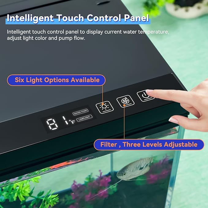 8 Gallon Aquarium Kit Featuring Real-Time Temp Display, Adjustable Flow Pump, Bottom Storage, Multi-Position Filter & 6 Light Modes - Complete Fish Tank Starter for Betta or Goldfish-PawvioPets