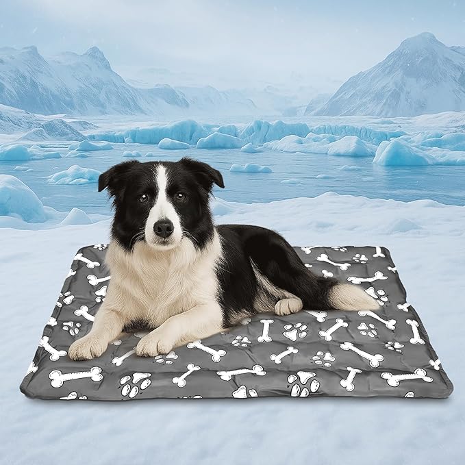 Cooling Pad for Large Dog,Instant Pet Cool Mat,Comfortable Cool Pet Mat for Cat.Portable Dog Bed for Summer. Suitable for Outdoor Summer Crate Pad.Long Time Cooling.Bone(Size-L 19.7 * 23.6in)-PawvioPets