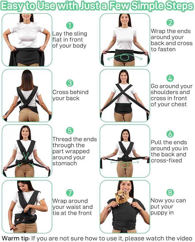 Dog Sling Swaddle Carrier for Small Dog, Cat Front Carriers for Small Pet up to 20lbs, Puppy Pouch with Adjustable Straps, Hands Free Pet Sling, Anti Anxiety Puppy Sling (Black)-PawvioPets