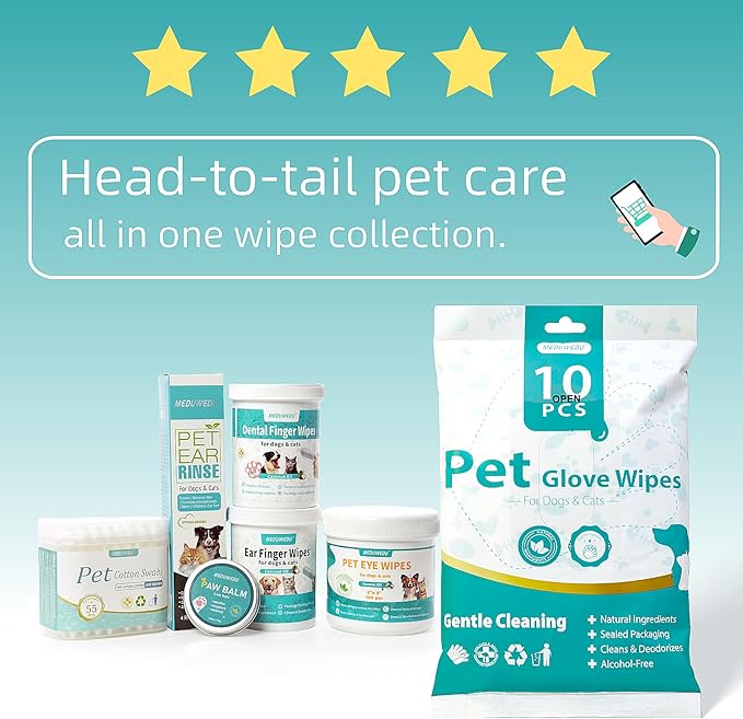 Dental Care Finger Wipes 60 Counts,Teeth Cleaning Finger Wipes for Dogs & Cats,Reduces Plaque & Supports Oral Freshness, Small Animal Stain Removers, Peach Scent-PawvioPets