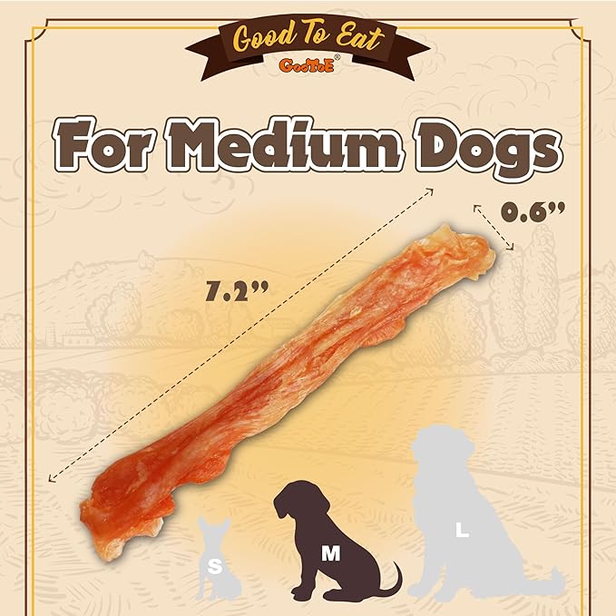 Gootoe Turkey Tendon Dog Treats, Stick (M) 3.17 oz, USA-Sourced Turkey Tendon, Natural Snack, Premium Puppy Chews, Hypoallergenic, Rawhide Free, Reseal Value Bags, Size for Medium Dogs-PawvioPets