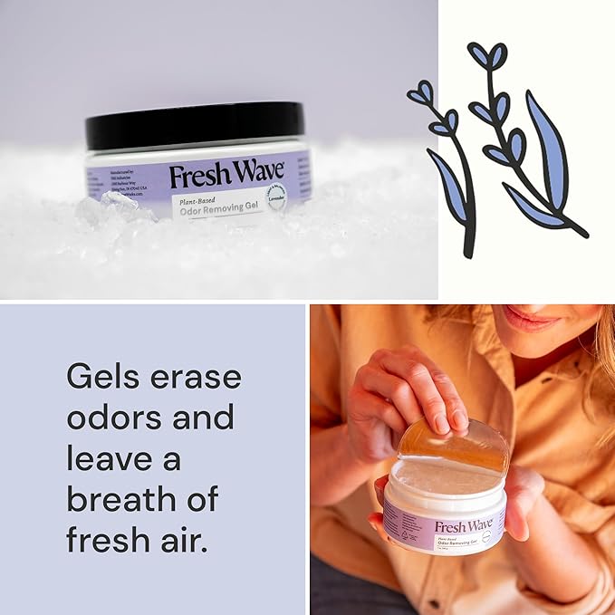 Fresh Wave Lavender Odor Removing Gel, 7 oz., Pack of 3 - Safer Odor Absorbers for Home, Natural Plant-Based Odor Eliminator, Every 7 oz. lasts 15-30 Days, For Cooking, Trash & Pets-PawvioPets