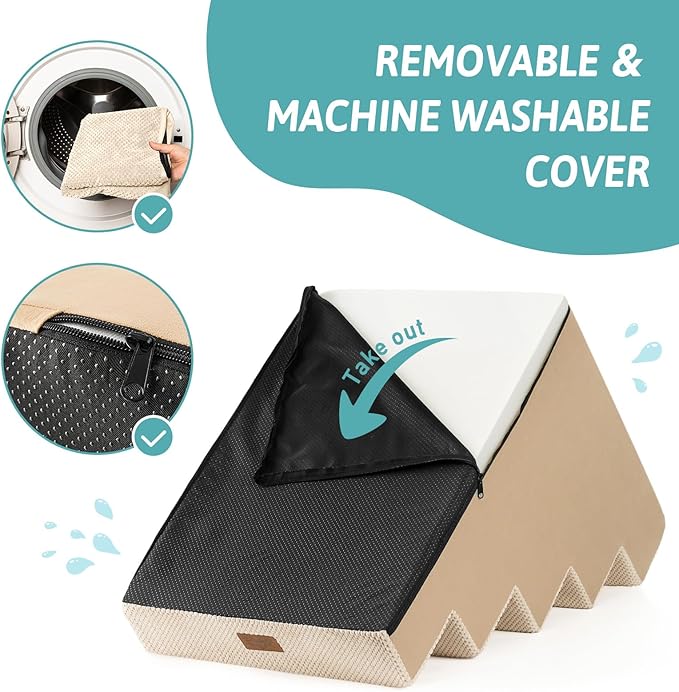 Dog Stairs for Small Dogs, 5 Tier Wider Pet Stairs for High Beds, 23.6" H Non-Slip Dog Steps for Old Cats, Puppies, Small Medium Dogs, 29.5x19.7x23.6 inch, Beige-PawvioPets