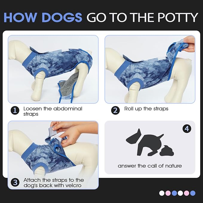 FUAMEY Recovery Suit for Dogs After Surgery,Soft Breathable Dog Bodysuit E-Collar & Cone Alternative Surgical Suit,Male Female Dog Neuter Spay Suits Anti Licking Wounds Onesie Blue Tie Dye L-PawvioPets