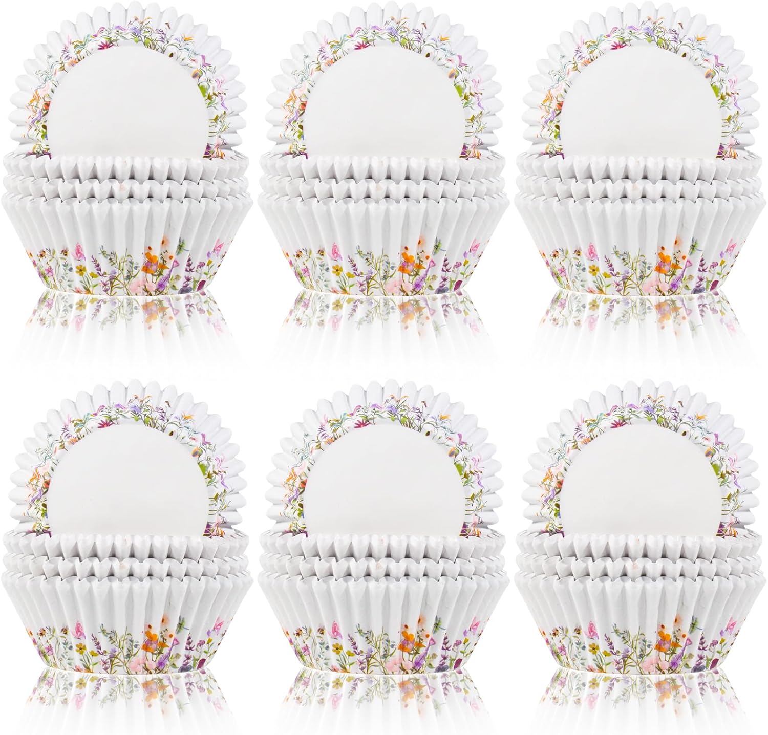 600 Count Elegant Wildflower Cupcake Liners for Baby Showers, Weddings, Spring Birthday Parties - Floral Rustic Theme Party Decorations Supplies