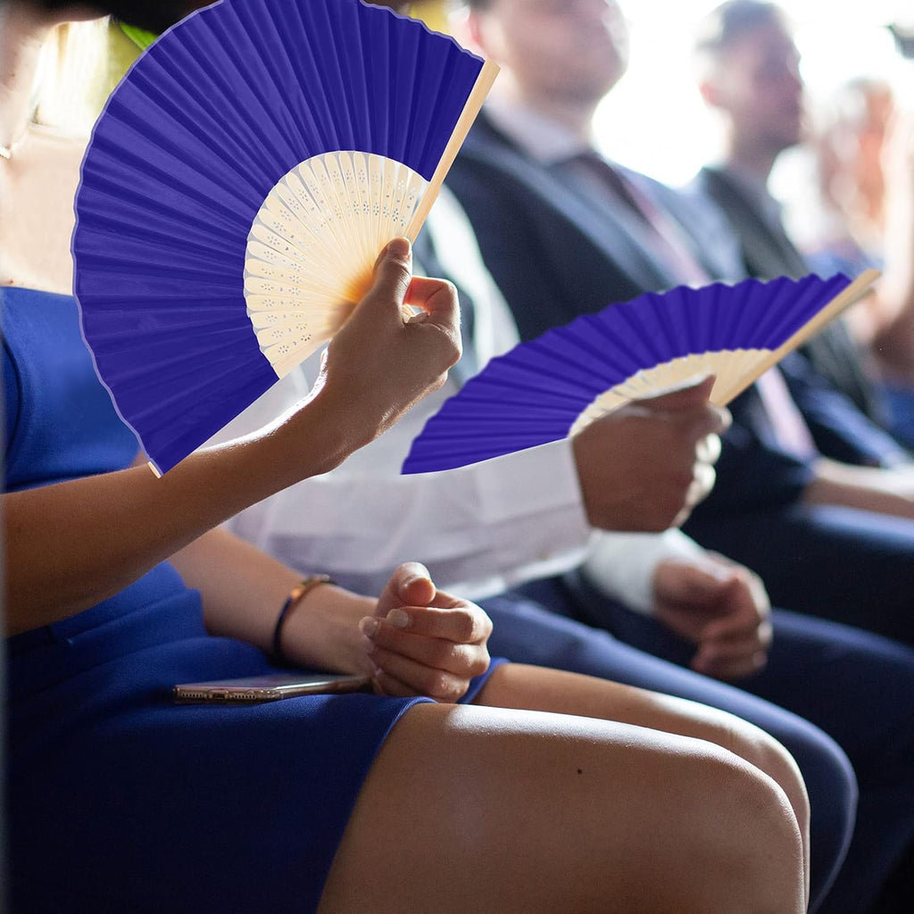 Aneco 18 Pieces Handheld Fans Cloth Hand Fans Bamboo Folding Fans for Wedding Decoration, Church Wedding Gifts, Party Favors, DIY Decoration (Royal Blue)
