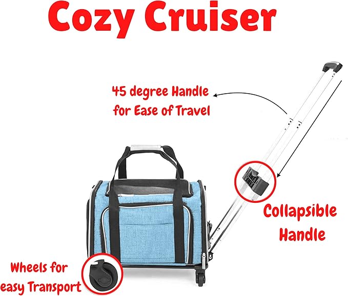 Airline Approved Expandable Premium Pet Carrier on Wheels- Two Sided Expandable Rolling Carrier- Designed for Dogs & Cats- Extra Spacious Soft Lined Carrier! - Light Blue-PawvioPets