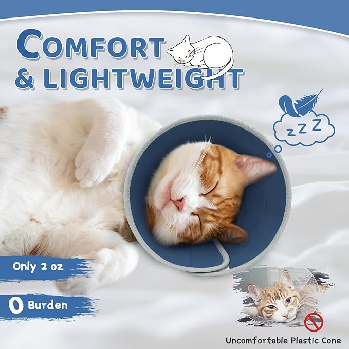 Cat Cone Collar Soft to Stop Licking, Adjustable, Foldable Lightweight Kitten Cones After Surgery Recovery for Cats & Kittens, Cat Cone Alternative (Solid Blue, L)-PawvioPets