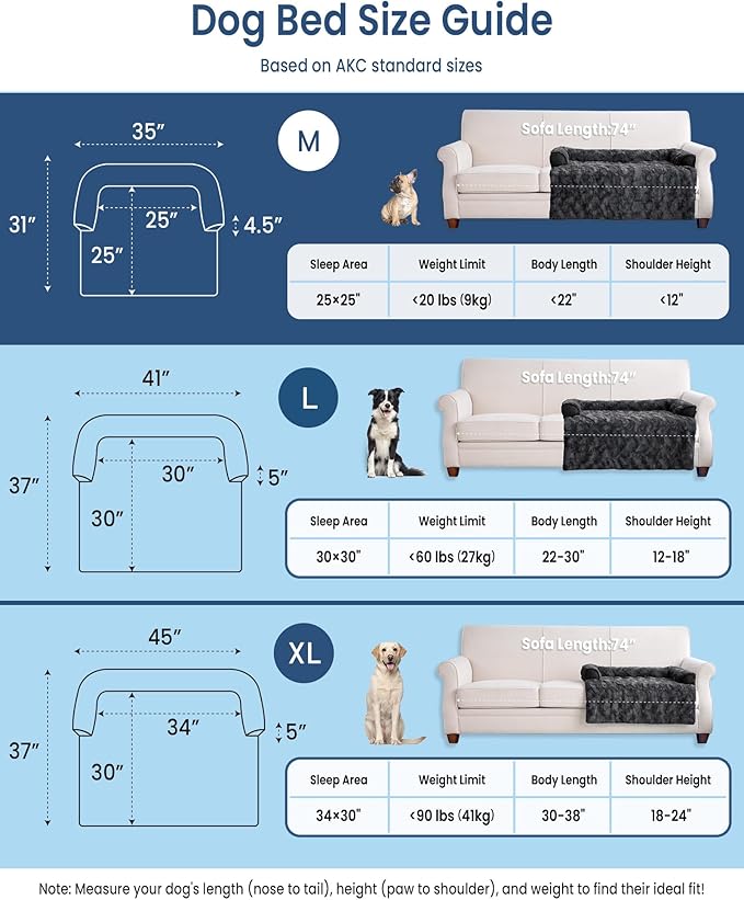 Calming Medium Dog Bed for Couch, 35 x 31 inch Removable Couch Cover for Dogs Washable, Non-Slip Fluffy Plush Dog Sofa Mat for Furniture Protector - Dark Grey-PawvioPets