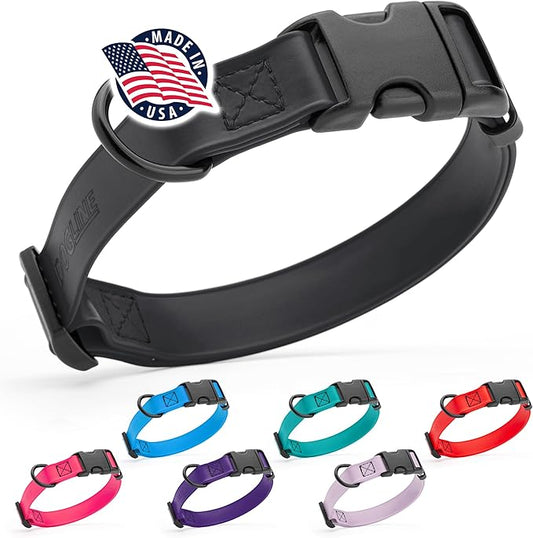 Dogline Biothane Waterproof Dog Collar with Quick Release Buckle Strong Coated Nylon Webbing with Odor- Proof for Easy Care Easy to Clean Fits Small Medium or Large Dogs, Black 3/4" W 12-19" L-PawvioPets